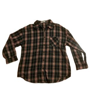 Pink & Black Plaid Flannel Shirt Oversized Button Down Grunge Fairycore Large